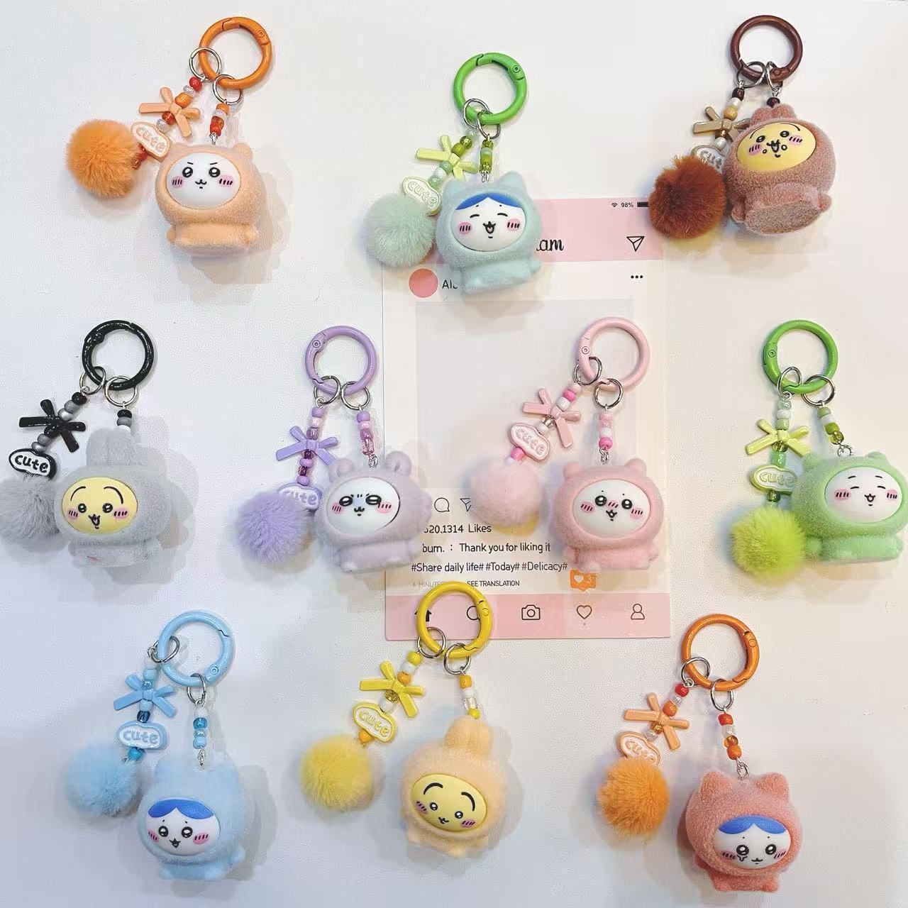 Phone Accessories For Kids - 이지 플록드 만화 캐릭터 키체인 귀여운