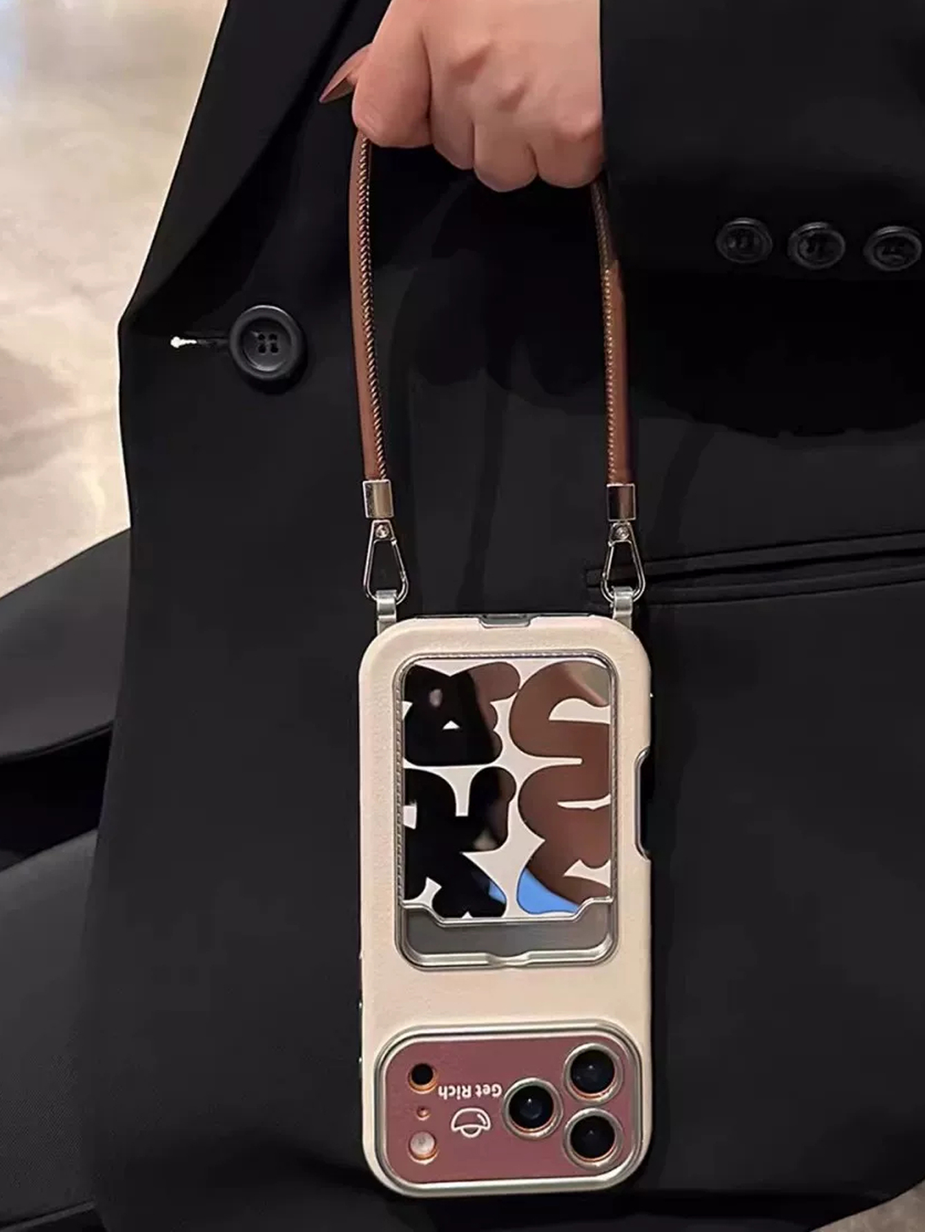 고급 가죽 미러 카드 홀더 손목 스트랩 폰 케이스 (아 - Quirky Phone Accessories 리뷰 및 가격
