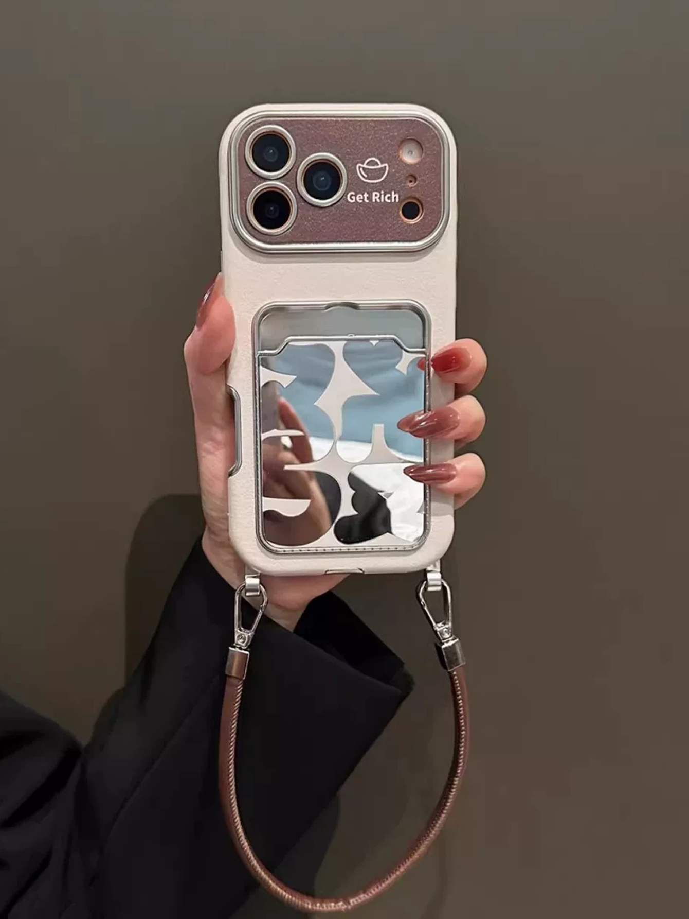 고급 가죽 미러 카드 홀더 손목 스트랩 폰 케이스 (아 - Quirky Phone Accessories 리뷰 및 가격