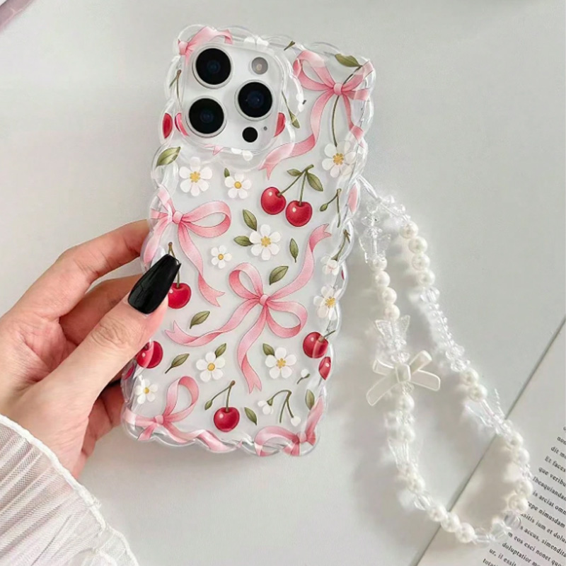 체리 보우 플로럴 스캘럽 레이스 엣지 투명 폰 케이스  - Phone Accessories Beads 리뷰 및 가격