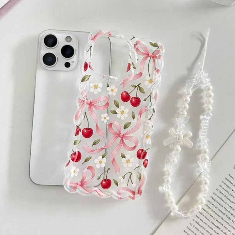 체리 보우 플로럴 스캘럽 레이스 엣지 투명 폰 케이스  - Phone Accessories Beads 리뷰 및 가격